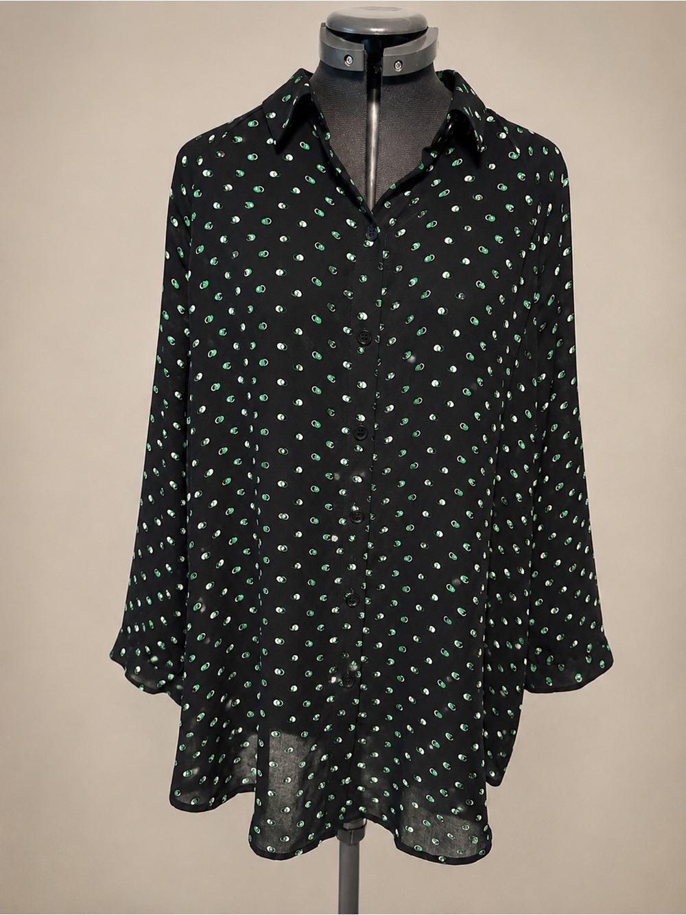 CAbi Martini Blouse Medium Oversized Tunic Button Down Geometric Print - Picture 2 of 6